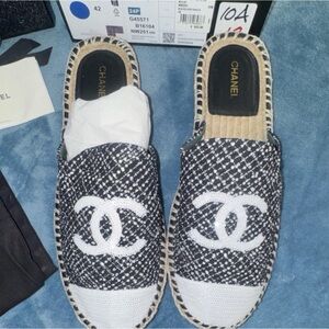 Chanel Black & White sequin Espadrille Slip-On Shoes